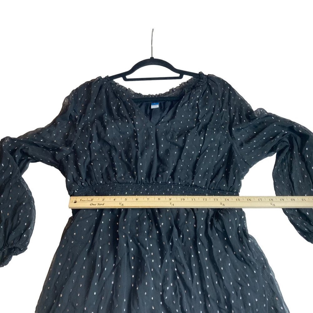 Old Navy Balloon‎ Sleeve Dress Sz L Black Metallic Silver Sheer Chiffon Lined - Picture 5 of 7